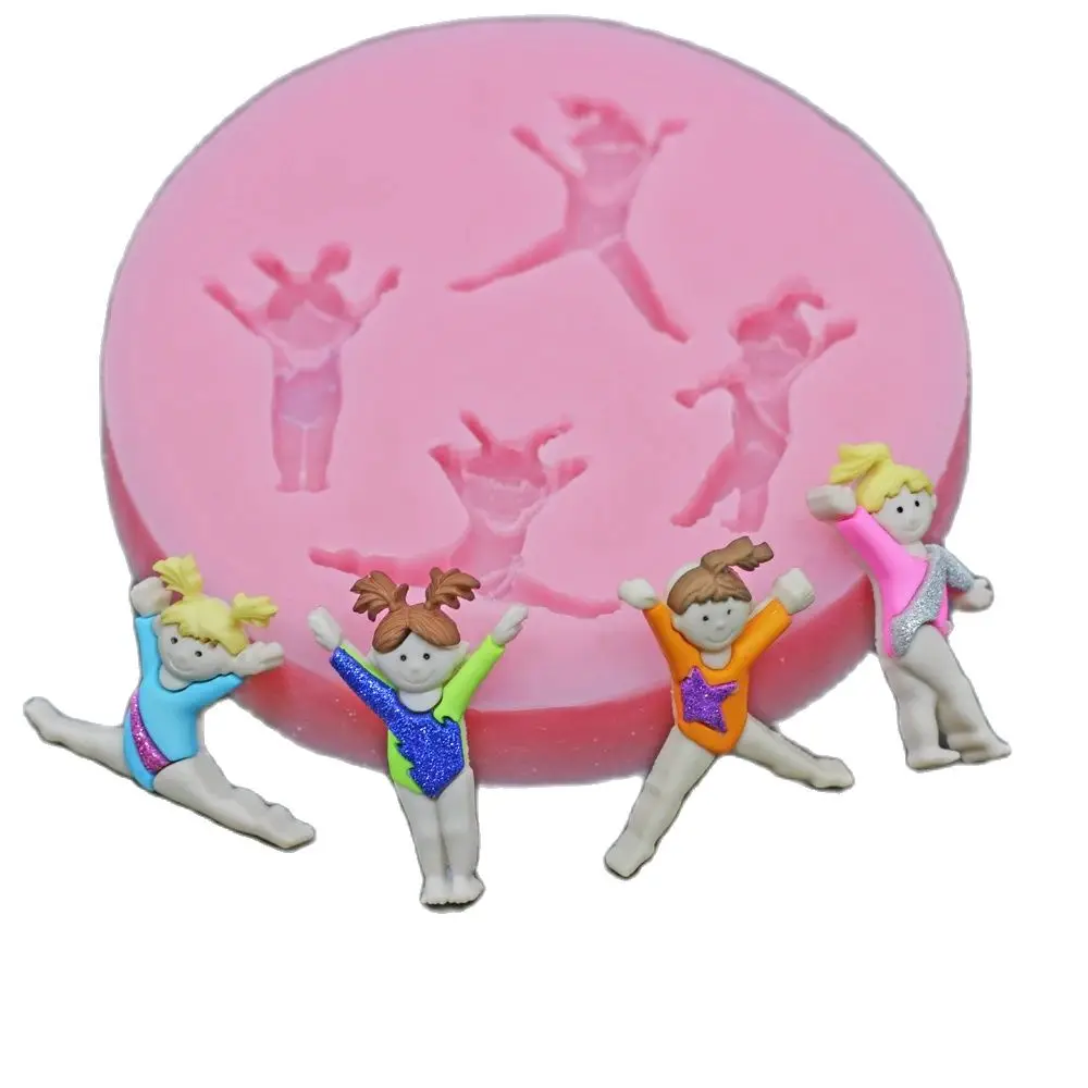 Mini Gymnastics Ballerina Girl Silicone Fondant Mould Icing Sugarcraft Candy Chocolate Cake Decoration Baking Mold DIY Resin