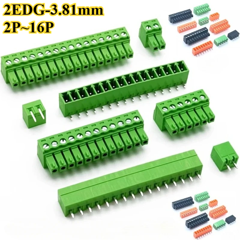 5/10Sets/lot 2EDG-3.81mm plug-in PCB wiring terminal 15EDGK/VC/RC straight needle curved needle 2P/3P/4P~16P black green orange
