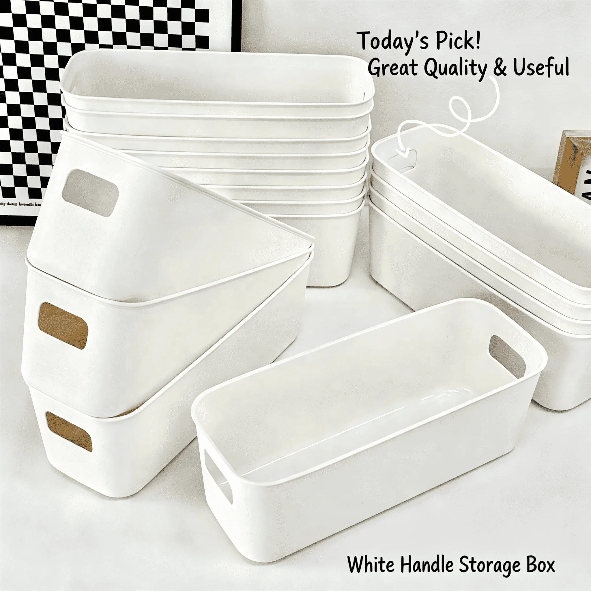 White Storage Bins Stackable Storage Container For Organizing, Storage Boxes With Handle For Shelves ,Organizer Bins For Snacks