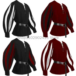 Men's Medieval Costume Warrior Landsknecht Tunic Shirt German Larp Pirate Adult Halloween Lace Up Tops Renaissance Outfit