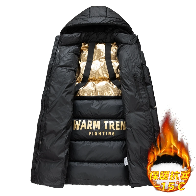 Medium length graphene gold label cotton-padded coat, men's fashion thickened warm jacket, winter cotton-padded jacket