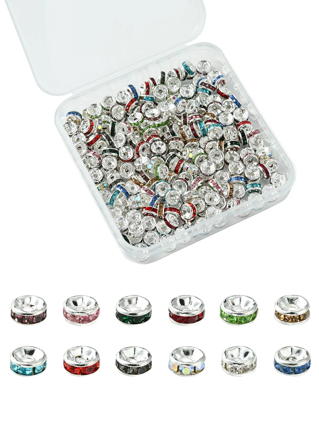 

About 240Pcs 12 Colors Brass Grade A Rhinestone Spacer Beads DIY Accessories for Necklace Bracelet DIY Jewelry Making Kit