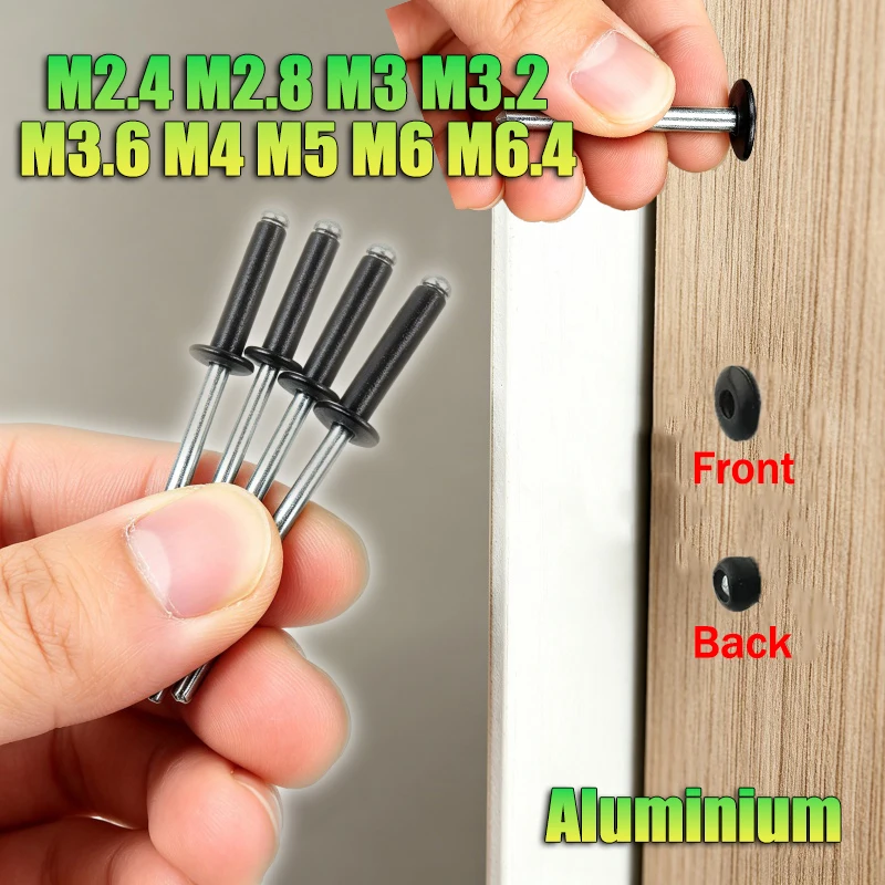 Beicai 10Pcs-100Pcs 2.4/2.8/3/3.2/3.6/4/5/6/6.4mm Black Blind Rivets Rivets Aluminum Mushroon Mandrel Rivets For Furniture