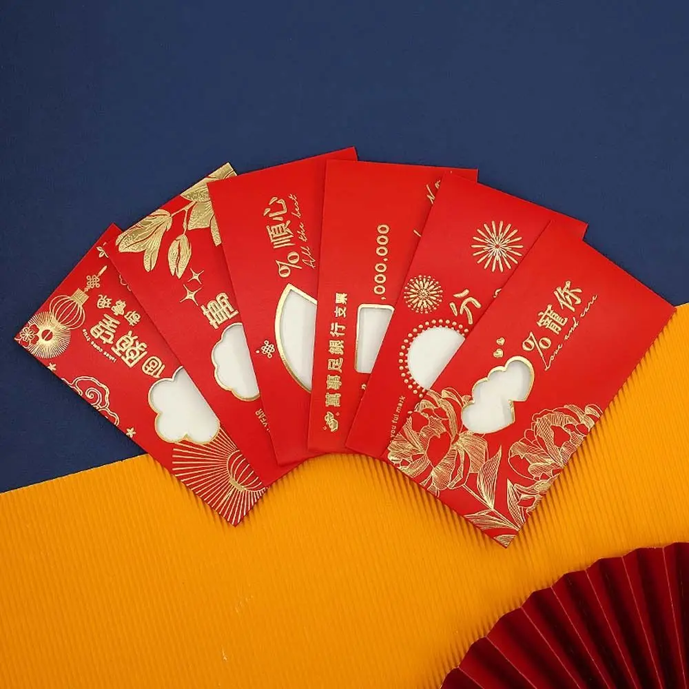 6Pcs/set DIY Card Packing Chinese Dragon Red Envelope Blessing Words Chinese New Year Decorations Spring Festival Supplies