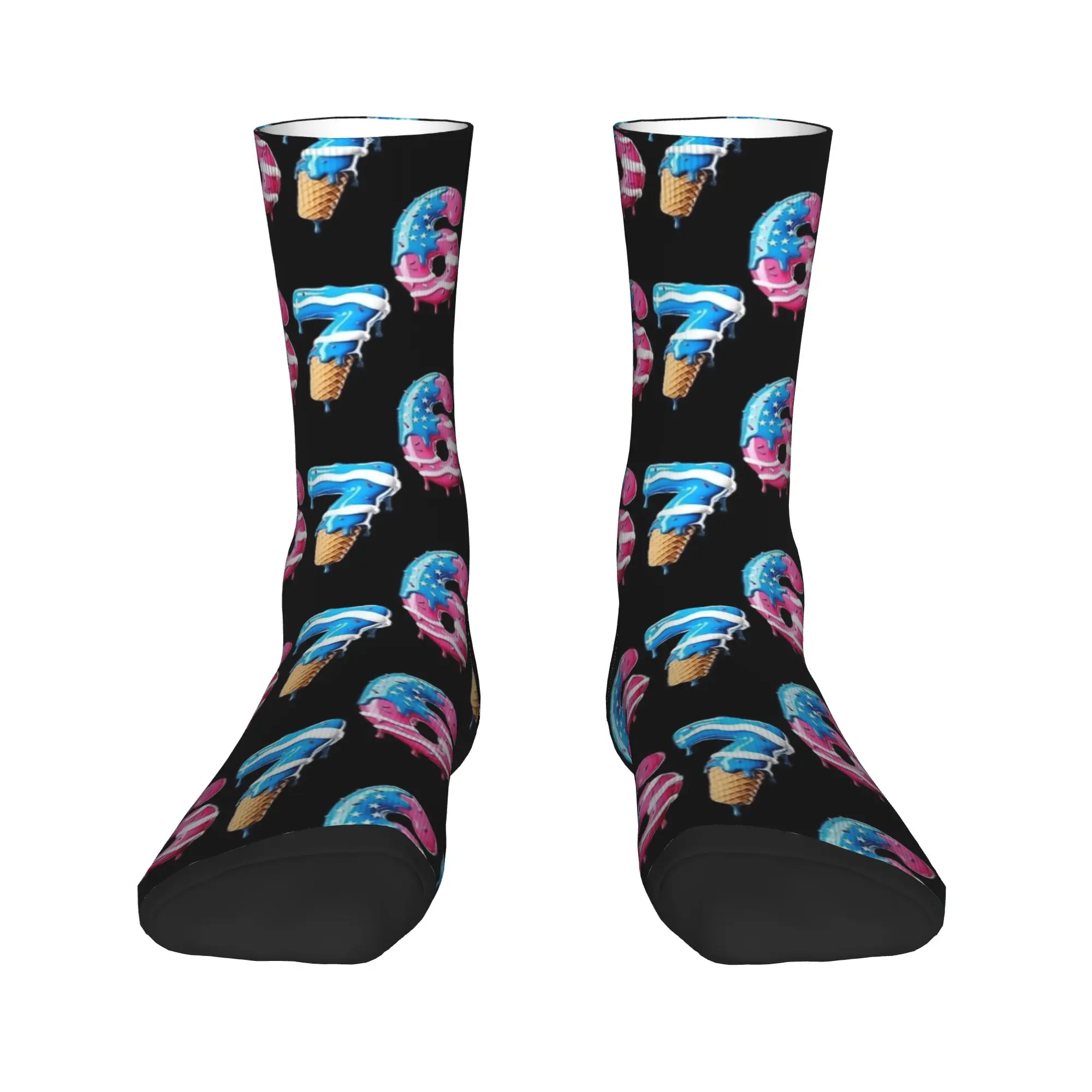 Couple Socks American Flag 67 Ice Cream Drip Meme Six Seven USA 6 7 Stockings Anti-Slip Soft Socks Novelty Design Running Socks