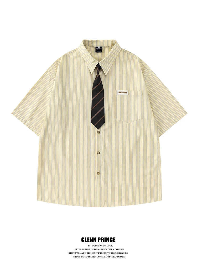 

GPstudio Мужская летняя рубашка в японском ретро-стиле с полосками, модная, повседневная, для пар, дышащая, из хлопка