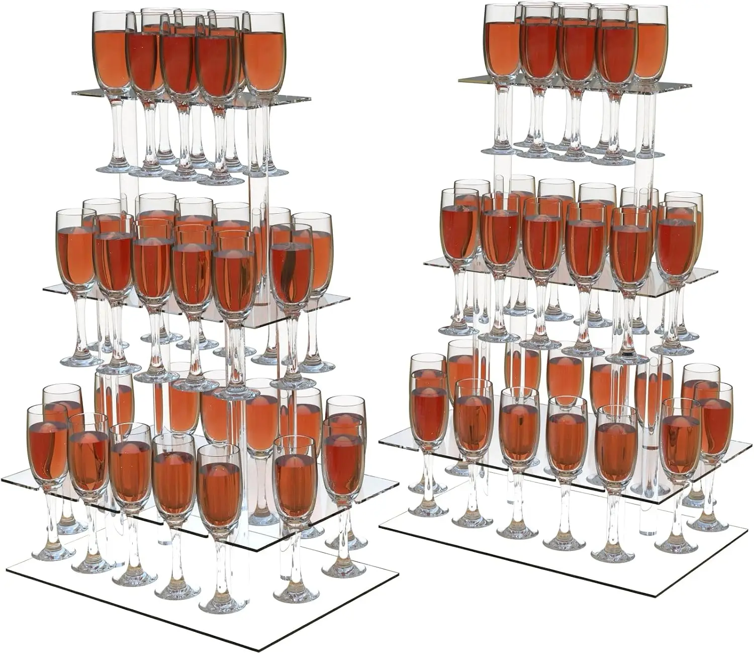 Champagne Tower Rectangle Acrylic Display Stand 32 Slots 3 Tier Floating Sight Flute Holder Party Wedding 17.3x11.8x25.5 Inch 2P