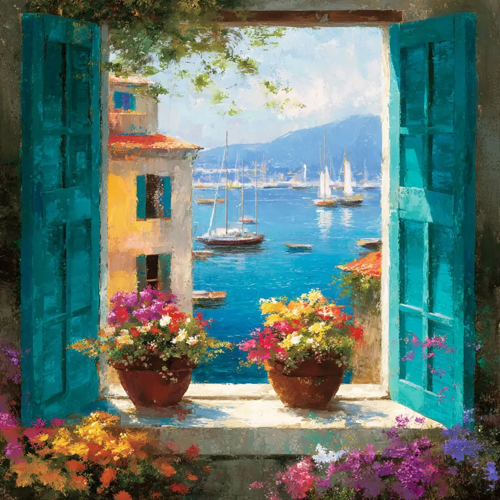 

Diamond Painting Landscape 5D DIY Diamond Embroidery Mediterranean Window View Rhinestone Picture Home Decor Cross Stitch Kit