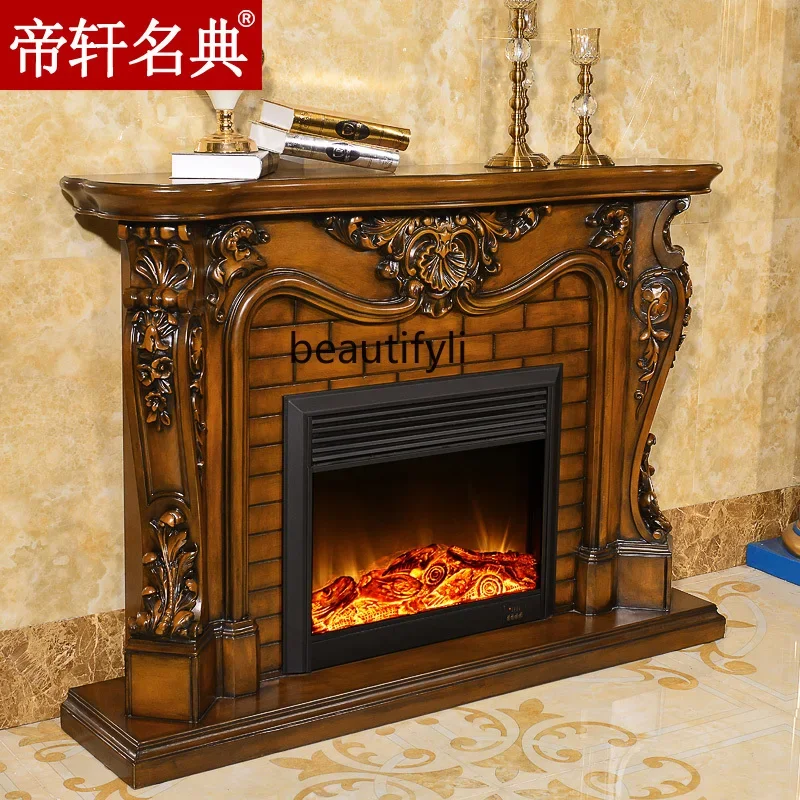 European-Style Fireplace American-Style Solid Wood Fireplace Cabinet Fireplace Mantel Decorative Heating Led Stove Heart