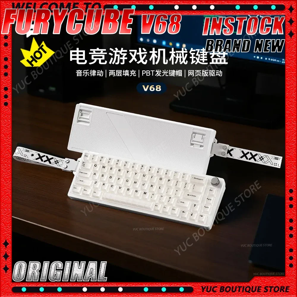 

Brand New FURYCUBE V68 Wired Mechanical Keyboard RGB Music Rhythm E-sports Game 68 Keyboard Web Version Driver Gaming Keyoboard