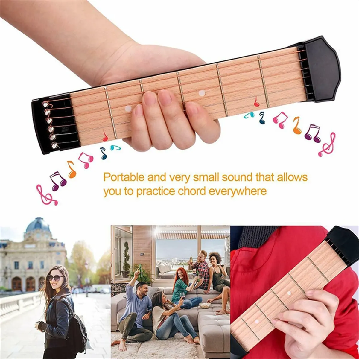 MALL Portable Pocket Guitar Trainer 6-String 6-Fret Wood Neck Chord Practice Tool for Beginners