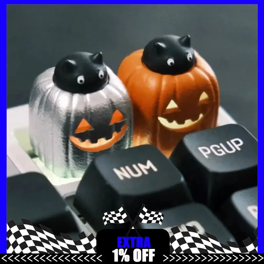 

Полупрозрачные колпачки для клавиш с тыквенным фонарем на Хэллоуин, индивидуальные колпачки для клавиатуры из смолы 1U с 3D принтом для аксессуаров для механической клавиатуры MX