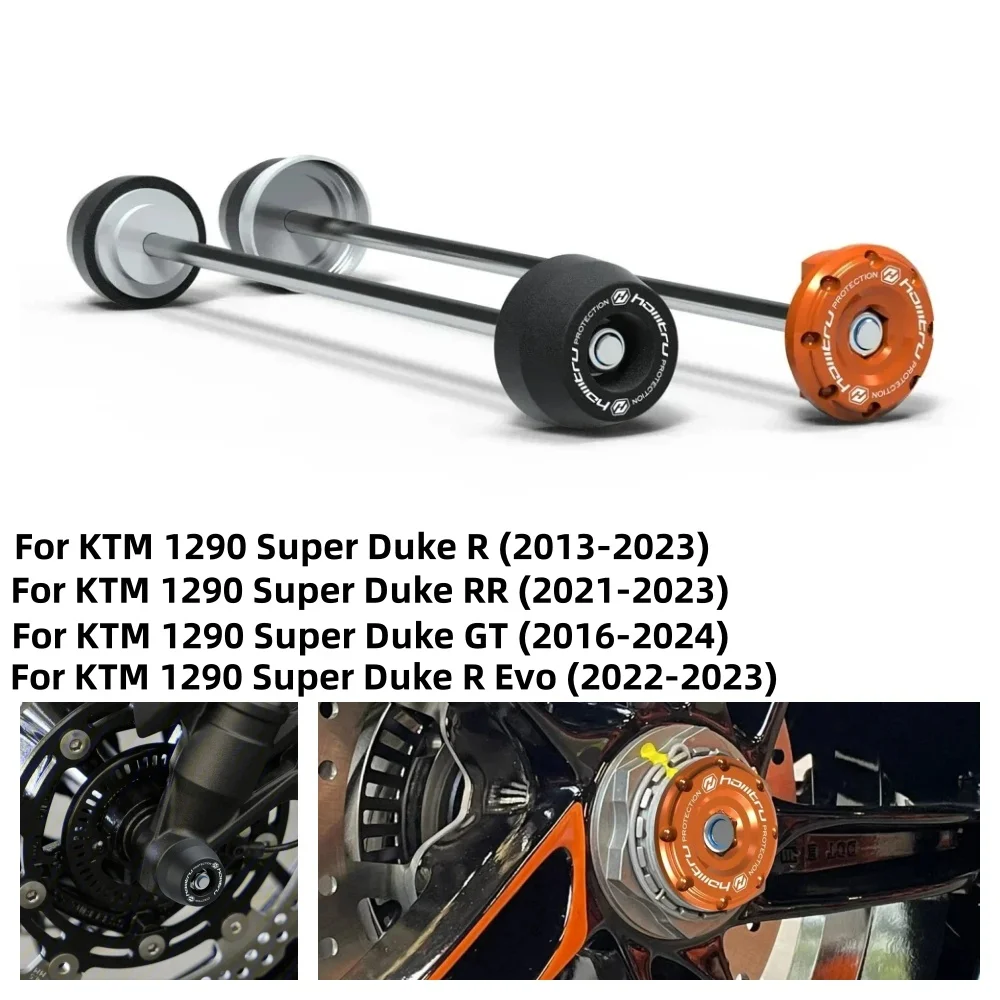 For KTM 1290 Super DuKe R / RR / GT / R Evo / 2013-2024 Rear Front Axle Fork Crash Slider Motorcycle Wheel Protector Accessories