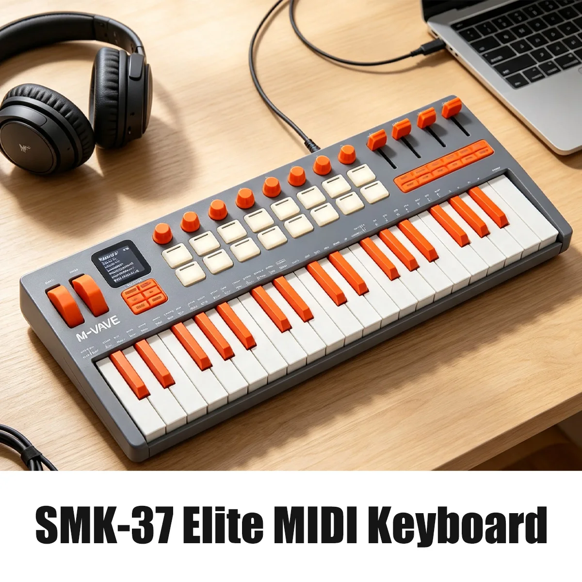 M-VAVE SMK-37 Pro Elite Grey-Orange Edition MIDI Controller, 37 Keys Built-in FM Synth 16 Pads 10 Hour Runtime