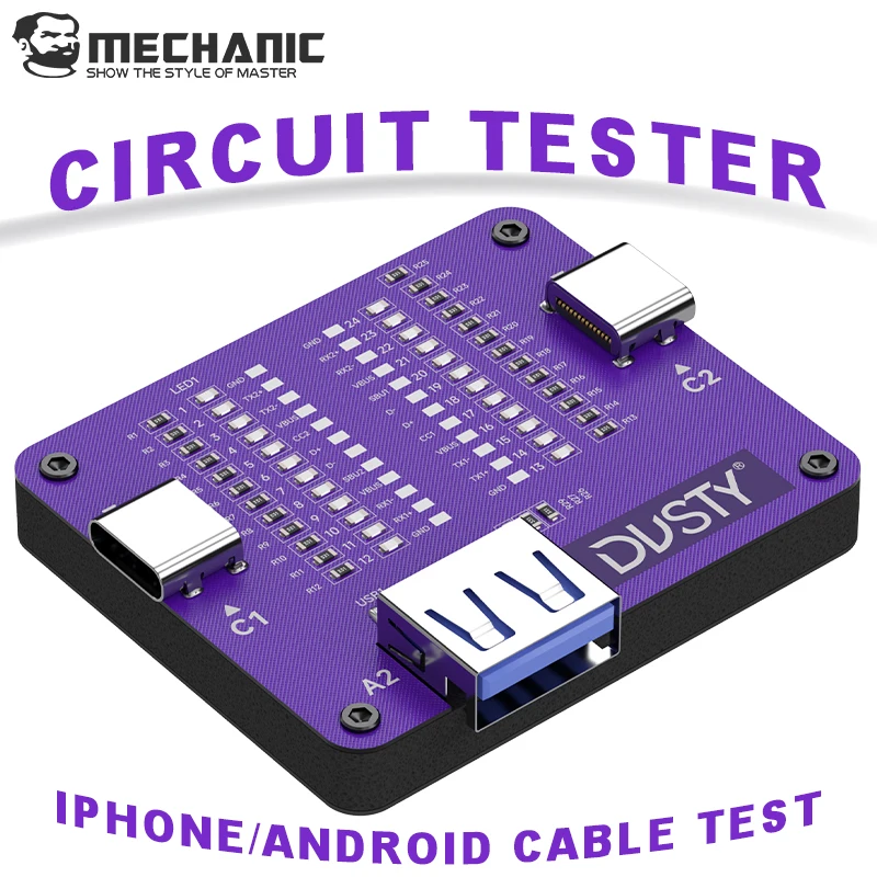 MECHANIC Dusty TC-24 Dual-ended Type C Cable Tester for Fast Charging Cable Testing Circuit Phone USB C Diagnostic Repair Tool