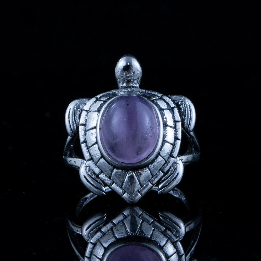 natural stone red jasper amethyst tiger eye retro tortoise style ring for women men adjustable copper-plated 925 silver ring