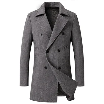 New Winter Men Double Breasted Business Casual Woolen Coats Cashmere Warm Trench Coats Long Jackets High Quality Male Overcoats 2