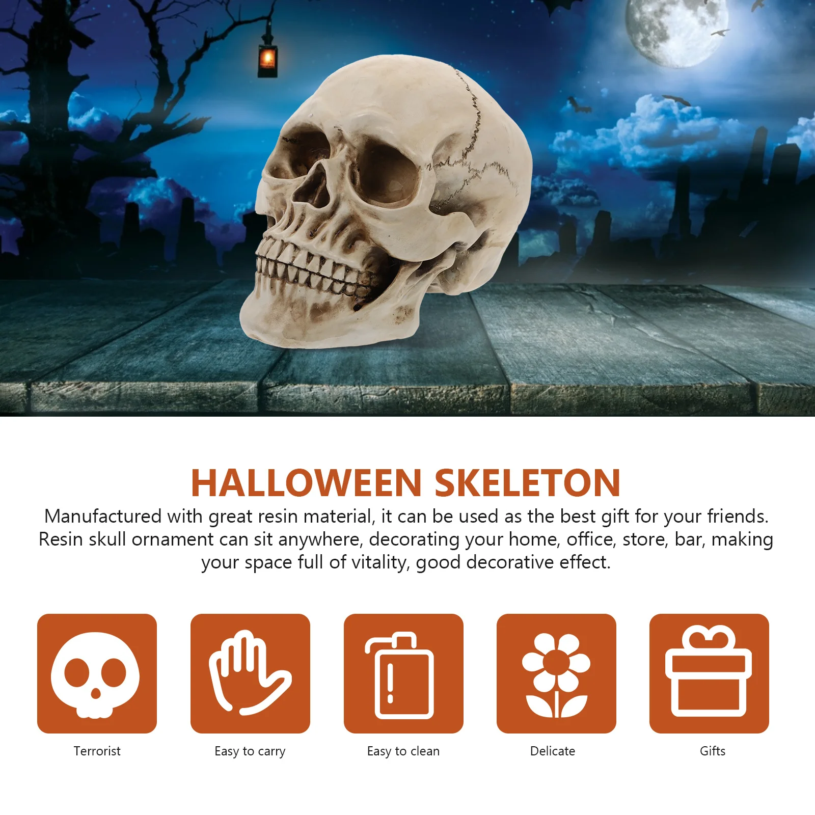 

1Pcs Skull Tabletop Decor Resin Statue for Festival Gift Souvenir Scary Party Skull Decoration Halloween
