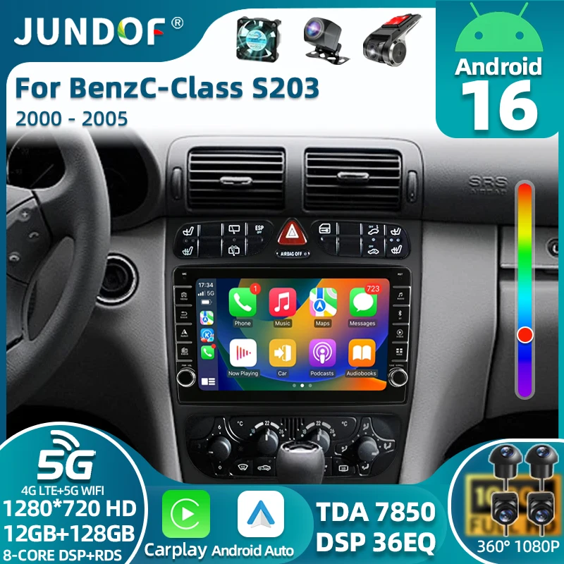 Android 16 for Mercedes Benz C Class S203 CL203 W203 2000-2004 Car Radio Stereo WiFi GPS Navigation Car Multimedia Video Player