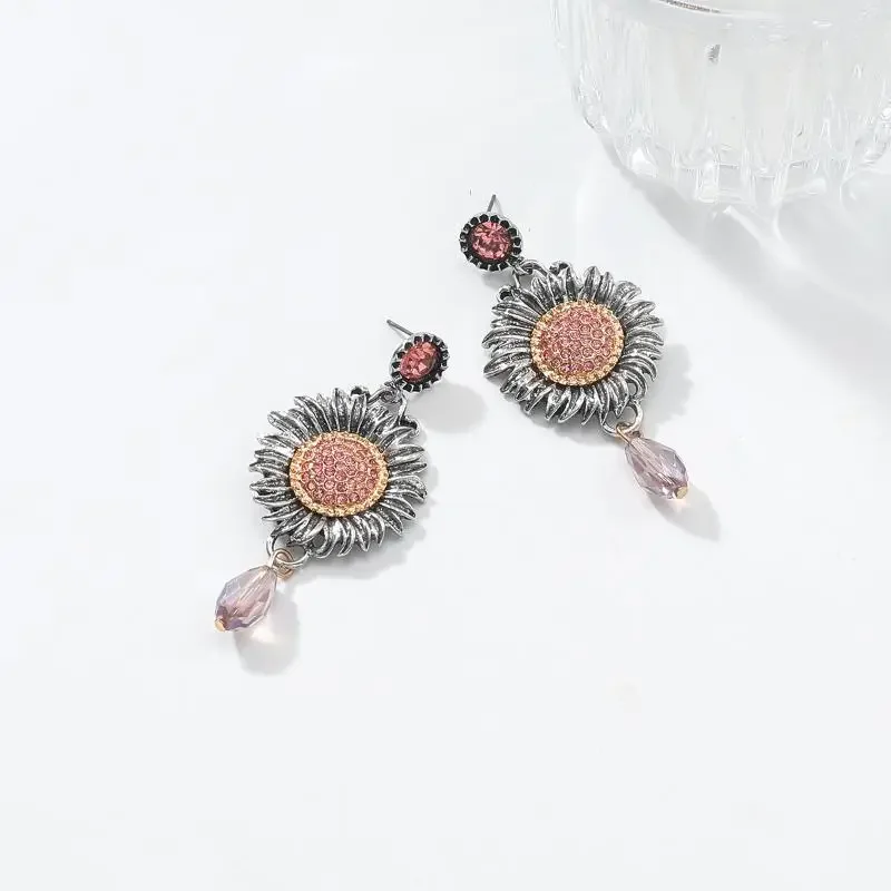 أقراط نسائية بوهيمية عتيقة من الزركون عباد الشمس هدية أنيقة للحفلات #4