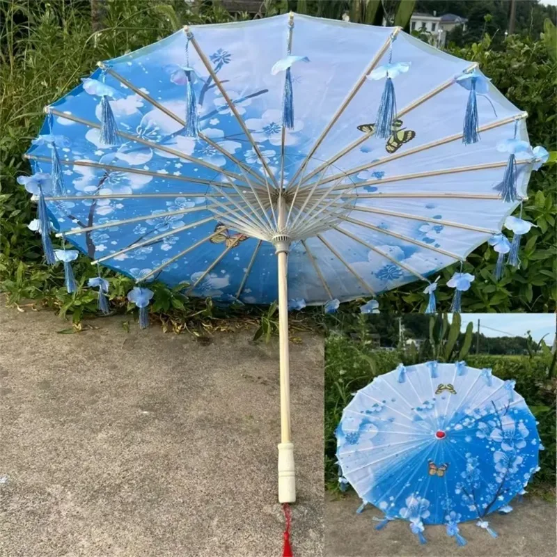 Chinese Oil Paper Umbrella Sakura Flower  Umbrella for Women Cosplay Photo Parasols Windproof Photography Props Tassel