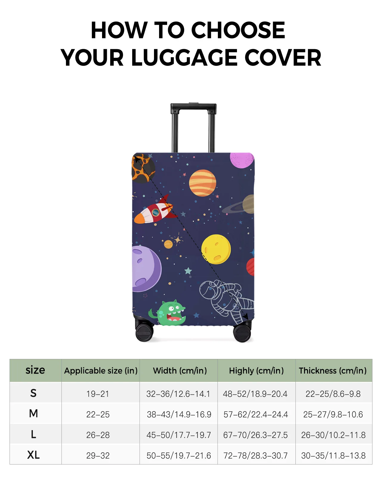 Cosmic Cartoon Planet Sun Astronaut Travel Luggage Cover Elastic Baggage Cover Suitcase Case Dust Cover Travel Accessories