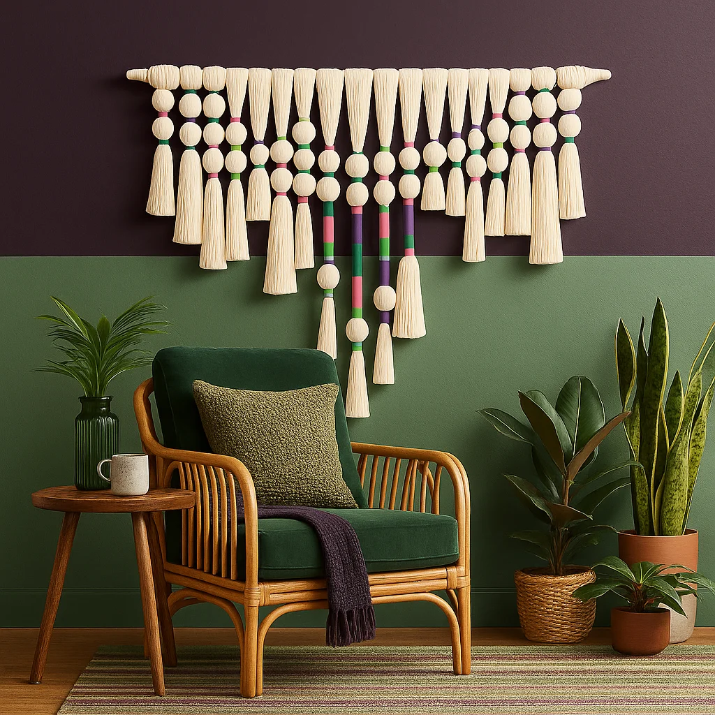 Textile Ball Macrame Foam Wall Hanging with Winding Fringe Art Design Home Decoration Home Luxury Wall Decoration