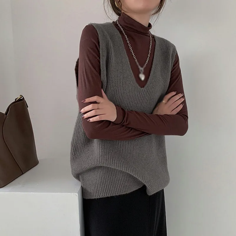 Woman Sweater Vest Sleeveless Oversized V Neck Sweaters Knitted Vest Pullover Tank Top