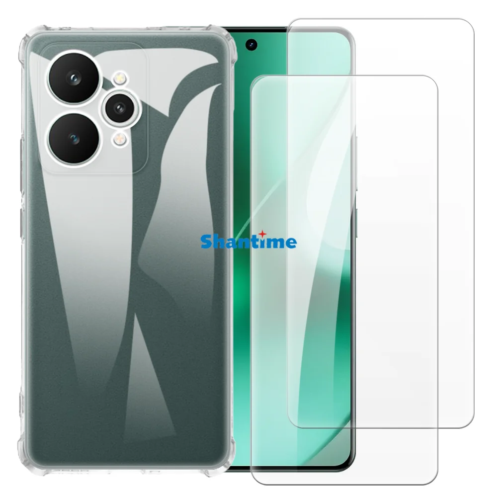 حافظة ناعمة + عبوتان من واقيات الشاشة من الزجاج المقوى لهاتف OPPO Realme 15 5G لحماية الجسم بالكامل