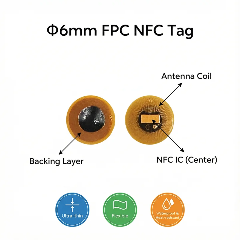 6mm Diameter FPC NFC Tag NTAG213 144B Rewritable Mini RFID Sticker for  IoT Projects Asset Tracking and Authentication view 3