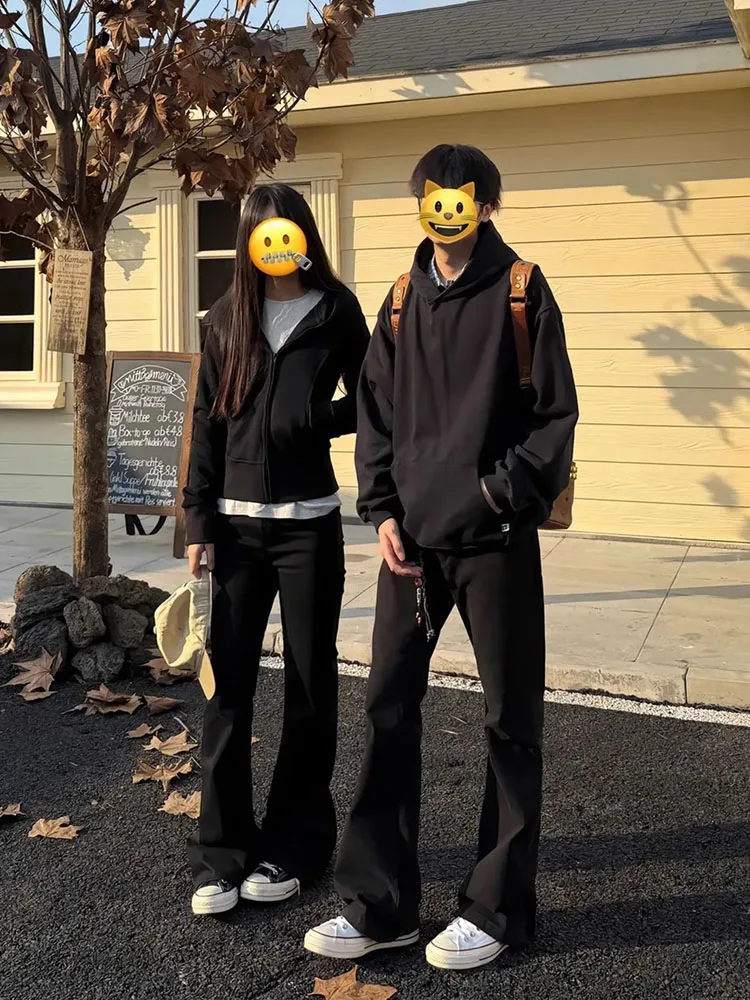 

Утягивающие джинсы с высокой талией для мужчин и женщин, осенние длинные удлиняющие ножи, расклешенные прямые брюки в американском стиле High Street Vibe