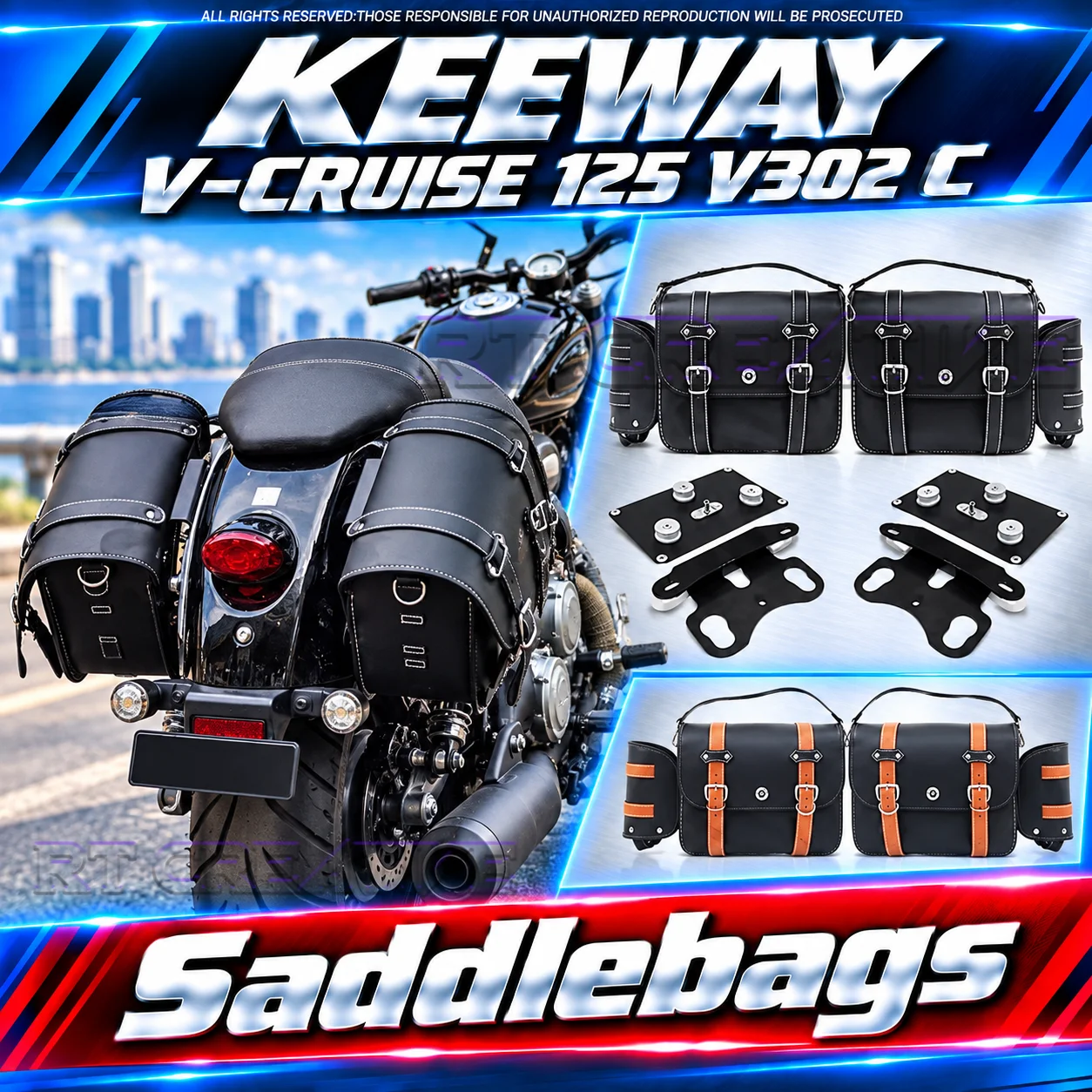 FIT FOR Keeway V Cruise125 V302C Saddle Bag & Luggage Rack Kit, Retro Side Storage Pannier Bag Support Bracket Accessories