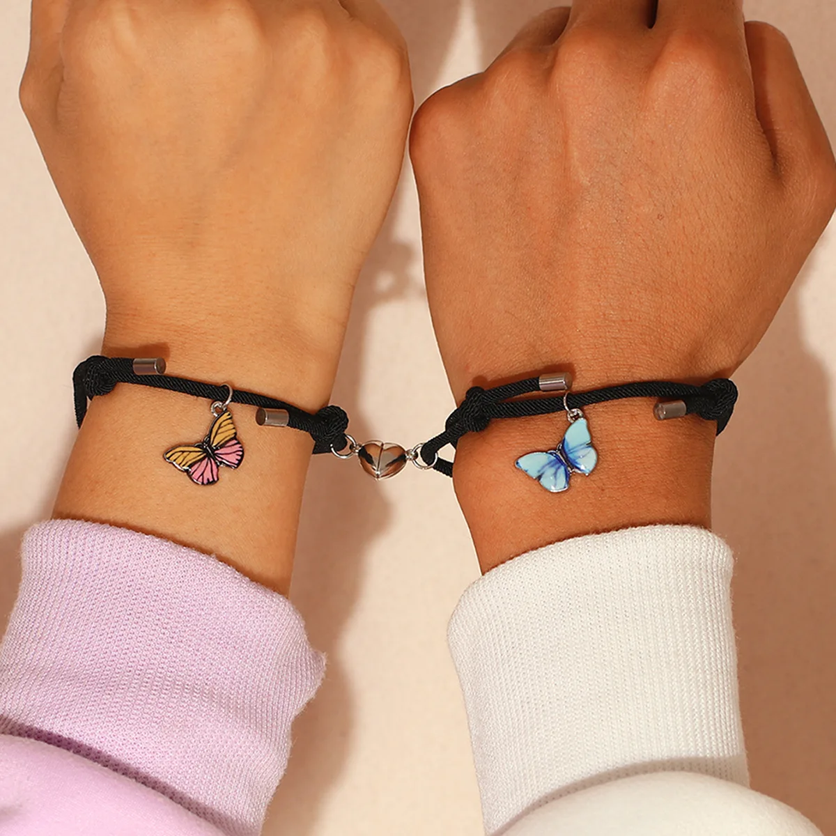 2 Pcs Colorful Luminous Butterfly Heart Magnet Couple Bracelets For Women Men Charm Adjustable Bracelet Lover Friendship Jewelry