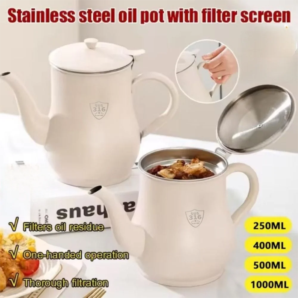 

Household Oil Pot Stainless Steel with Filter Oil Dispenser Bottle Large Capacity Wide Mouth Oil Storage Container