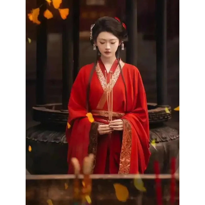 DY20[Zhaojun]Emas Tenun Merah, Restorasi Makam Ma Shan Chu Merah, Hanfu Kereta Lurus Baru, Kostum Kuno Berburu, Negara Perang