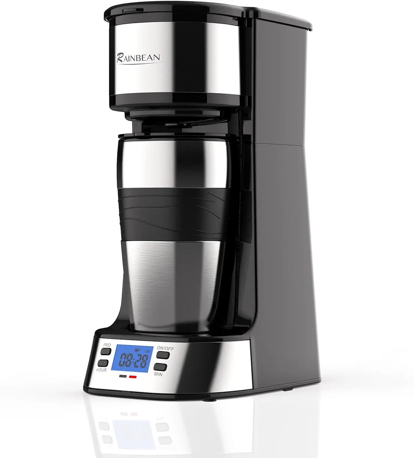 Programmable Single Serve Coffee Maker with Timer Auto Start/Off, 14 Oz Single Cup Coffee Machine for Ground Coffee, 700W Quick