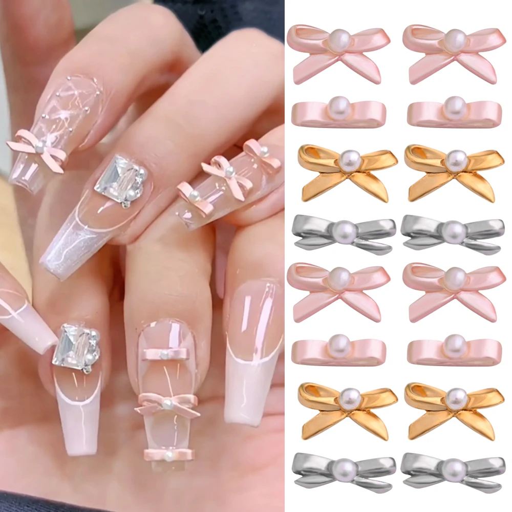 20/10Pcs Pink Ballet Dancing Shoes Bow Nails Charm Bow-Tie Nail Art Decoration French Ballerina Girl Bow Manicure Ornaments 8mm