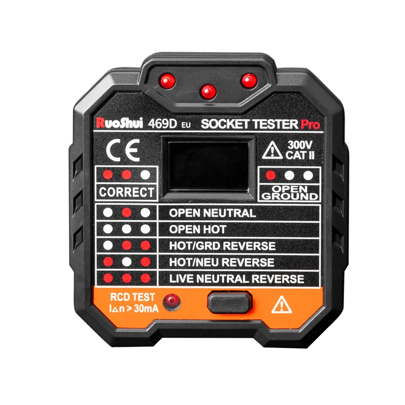 

469D Digital Display Socket Detector Circuit Polarity Voltage Tester Wall Plug Breaker Finder RCD Test Socket Tester