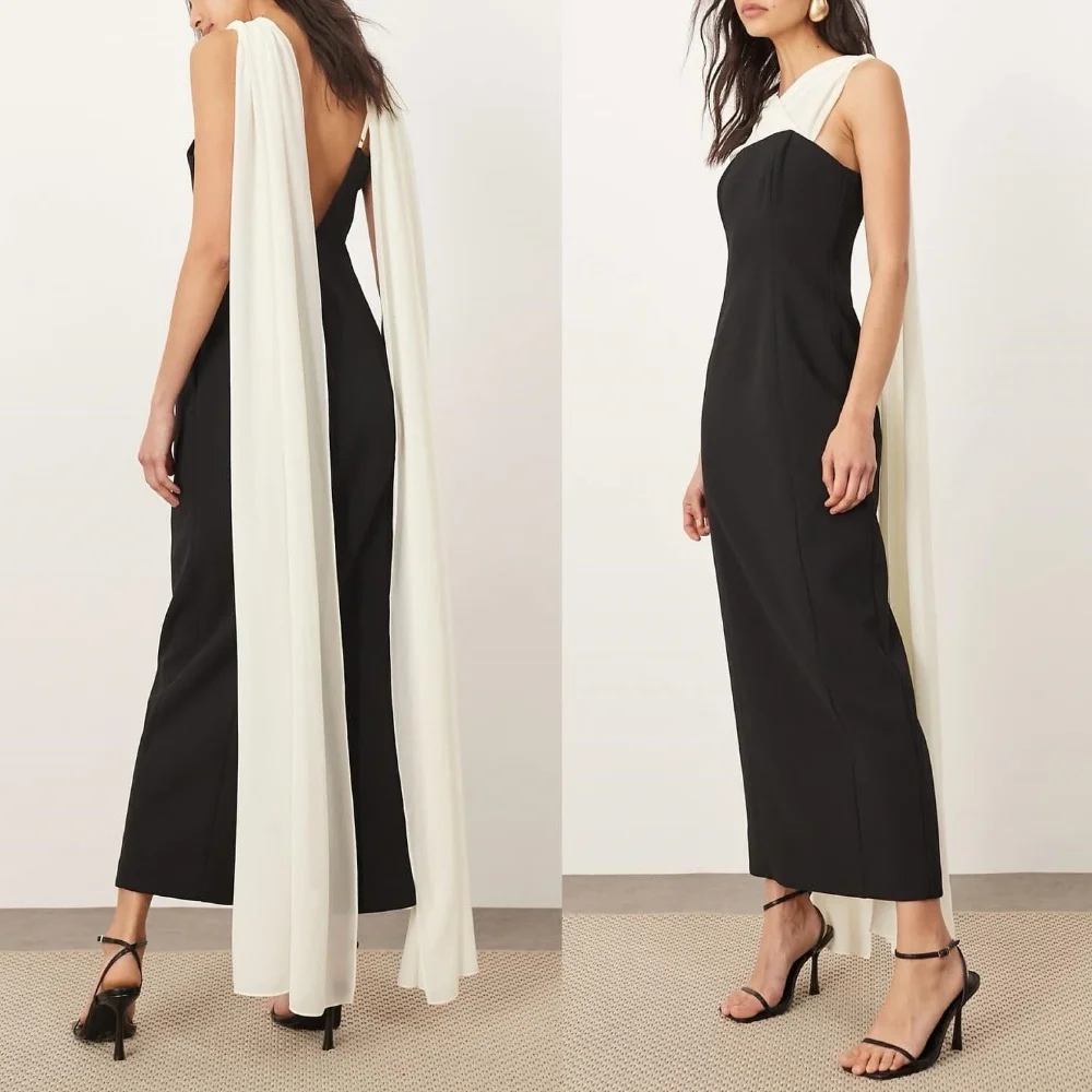 

Customized Matching Sexy Jersey Criss-Cross Ribbon Ruched Straight Spaghetti strap Ankle Length Dresses Bespoke Occasion Dresses