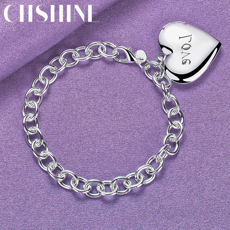 

CHSHINE 925 Sterling Silver Heart Photo Frame Bracelet For Women Wedding Party Charm Jewelry