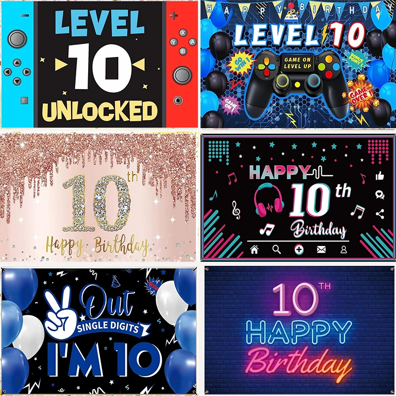 

Happy 10st Birthday Party Photography Backdrop Background Banner Decor Wall Custom Baby Shower Boys And Girls Game Theme