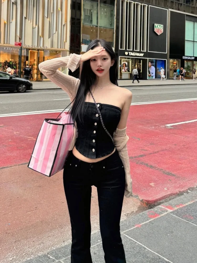 

Low Waist Bla Slim Fit Stretchy Denim Jeans Flared Pants Vintage Sle High Waist Long Trousers Autumn Season Faion Ladies