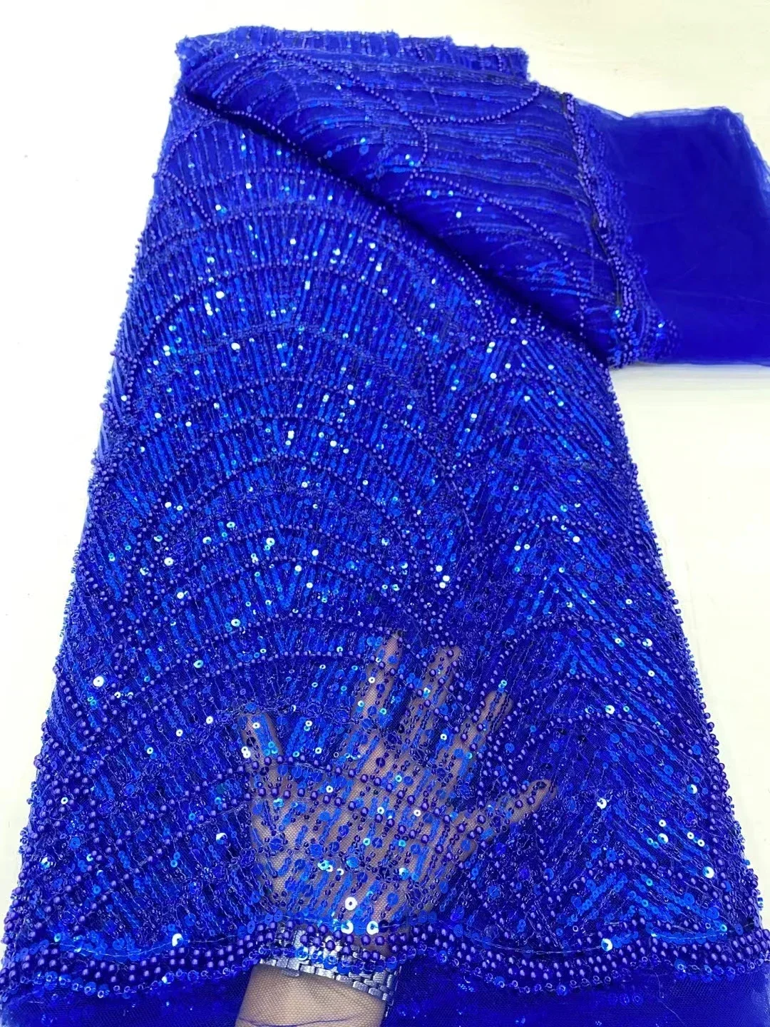 

Latest African Lace Fabric 2023 High Quality Nigerian Heavy Beaded Tulle Lace Fabric Gilding Sequins French Lace Fabric KDP23228