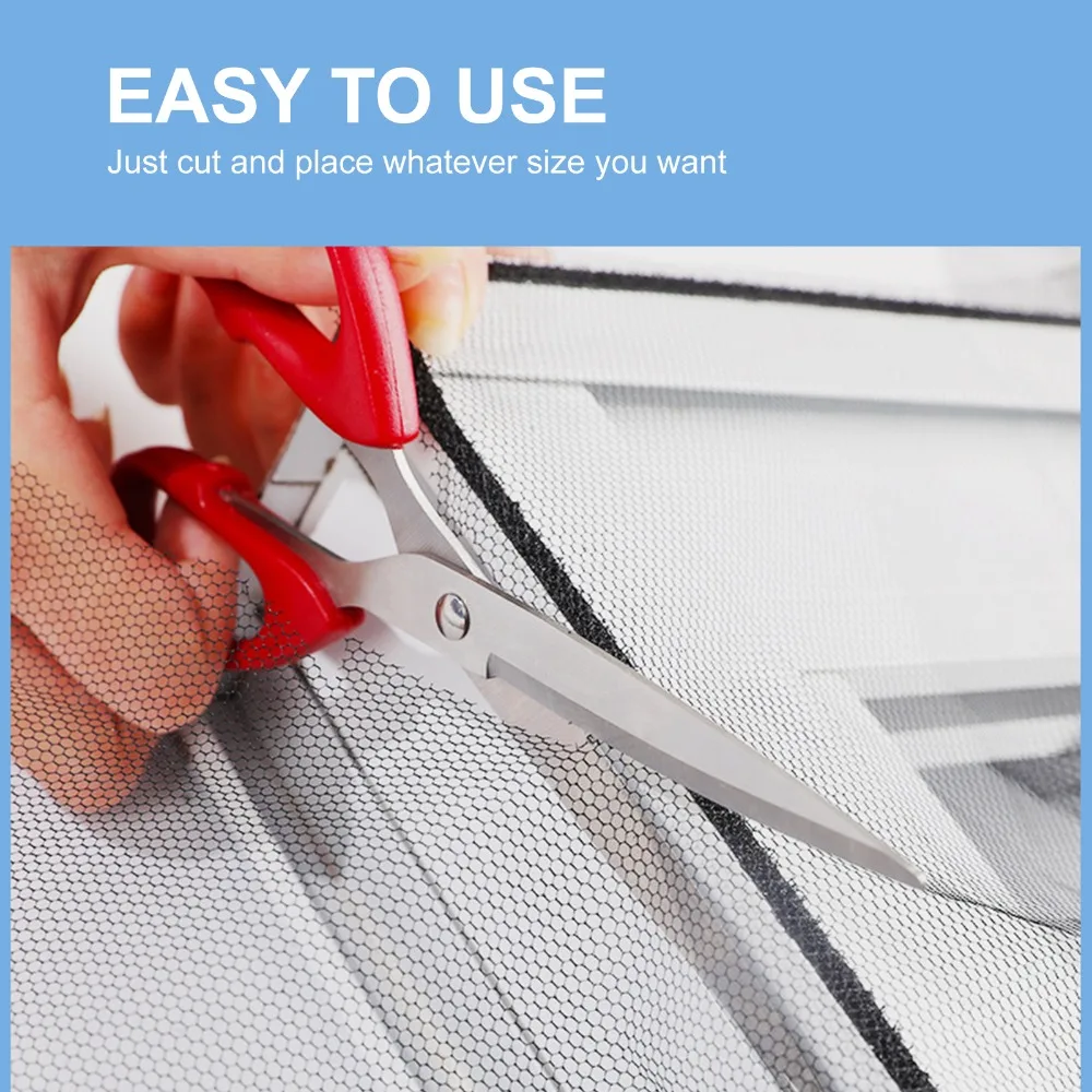 Self-Adhesive Tapes Window Screen Mesh 59 x 78 Inch Easy Cut Insect Netting Curtain Fine Mesh Retractable Design