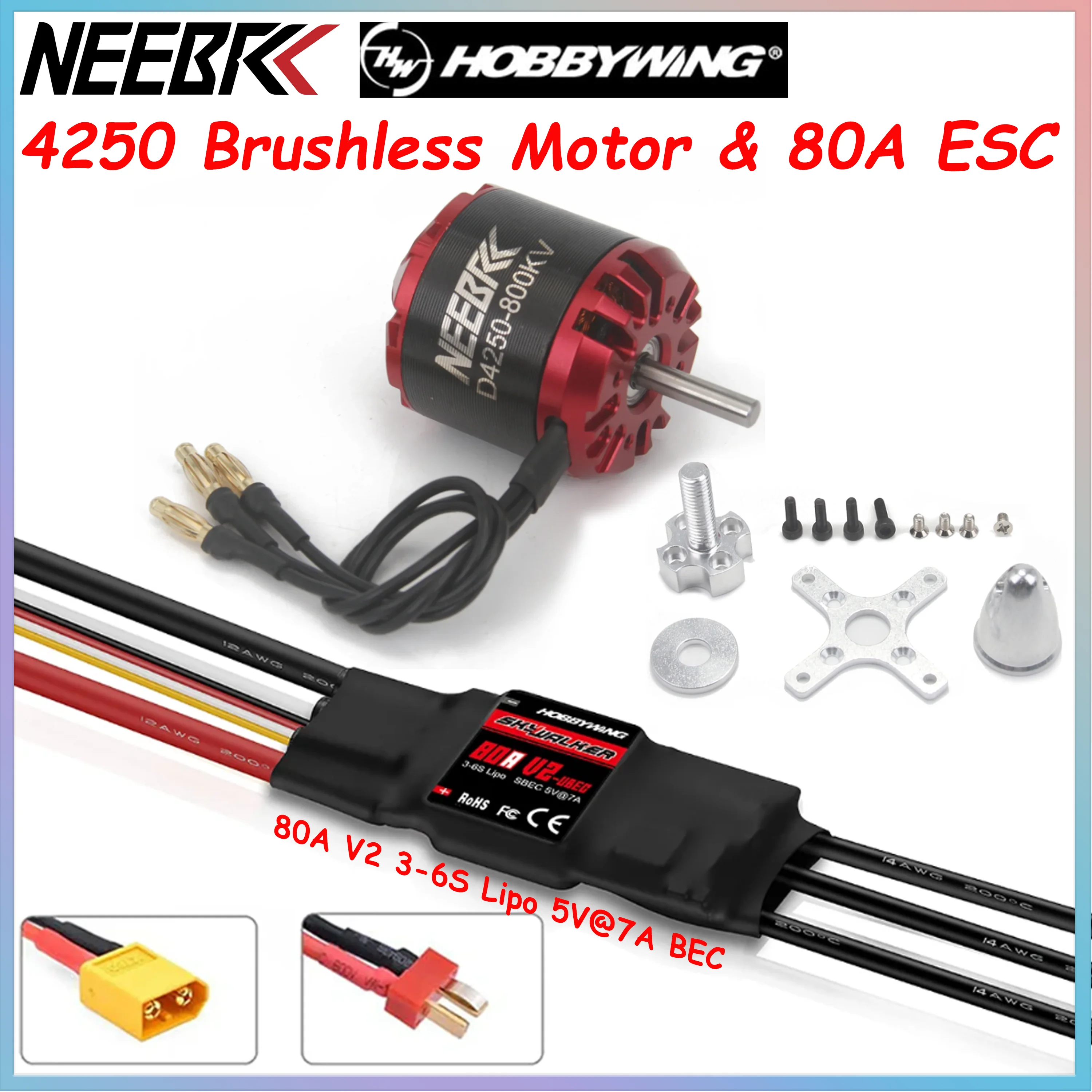 

Бесщеточный мотор NEEBRC 4250 800KV Outrunner и регулятор скорости SKYWALKER V2 80A ESC UBEC для FPV дронов, самолетов с фиксированным крылом и мультикоптеров