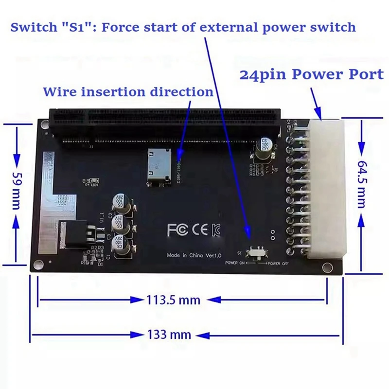 Oculink-pci-express 16xアダプター、4x、SFF-8612、SFF-8611、SFF-8611、16x、atx、メインボードグラフィックカード用24ピン電源ポート、ホット、4個