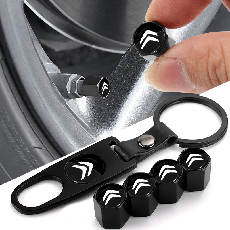 Car Tire Valve Cap Wheel Stem Cover with Wrench KeyChain for Citroen DS4 DS5 LS DS6 Grand Picasso C8 C4L DS3 C1 C2 C3 C4 C5 C6