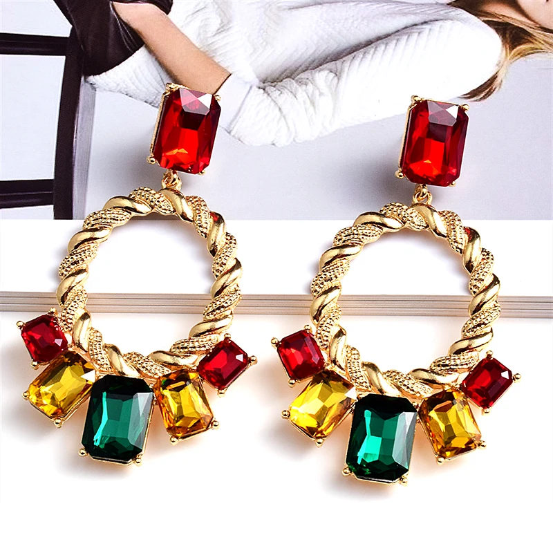 New Arrive Statement Long Metal Colorful Crystal Drop Earrings High-Quality Rhinestones Jewelry Accessories For Women Wholesale