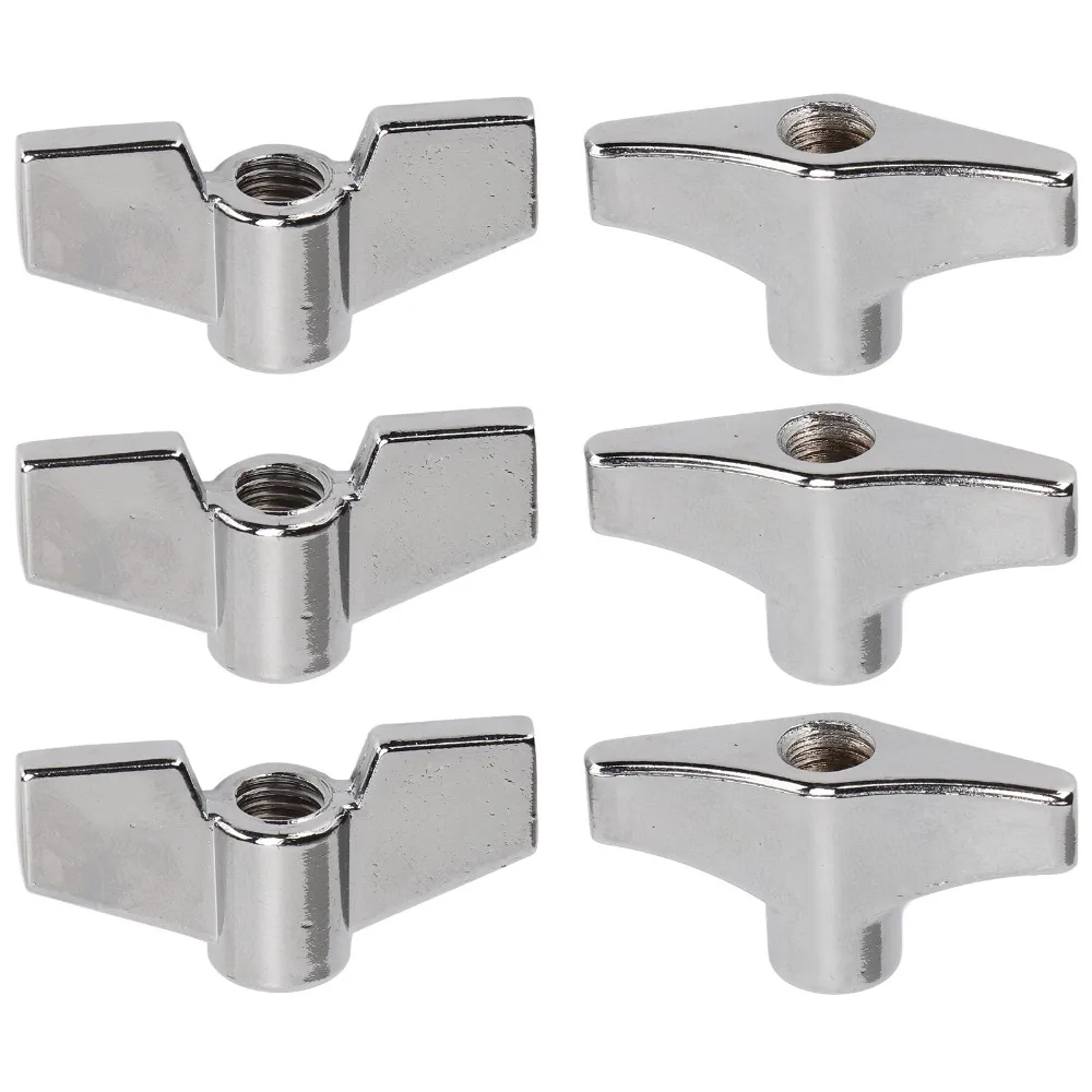 6PCS Durable Metal Drum Set Wing Nuts Silver Percussion Instrument Parts T Type Stand Nut Drum Set Accessories