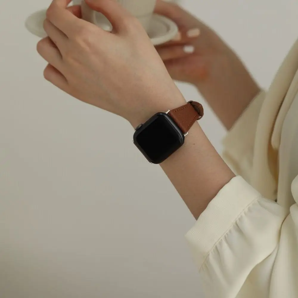 سوار ساعة جلد العلامة التجارية الجديدة حزام ساعة اليد لساعة أبل iwatch 1234567 نمط ليتشي حزام ناعم لساعة أبل 123456se7